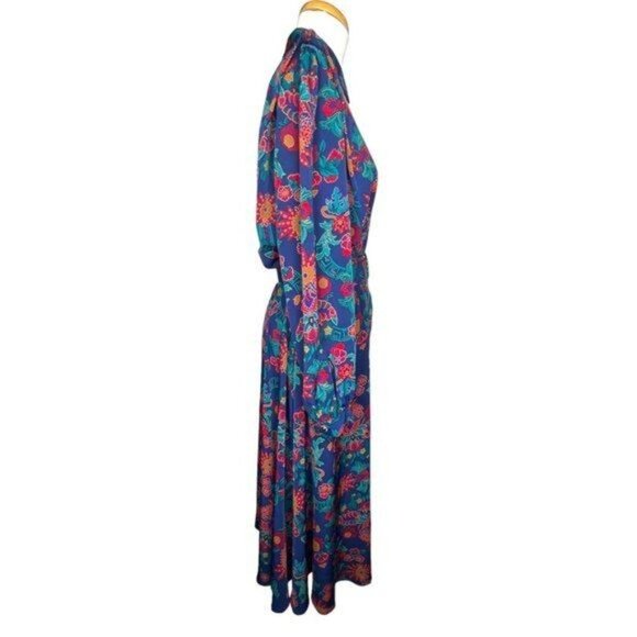 Schrader Long Sleeve 80s Floral Shirt Belted Dress With Jewel Button Cuffs Sz 8 - Picture 13 of 16